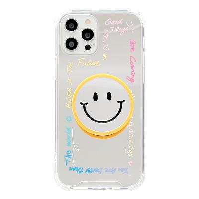 China 2021 Luxury Anti-drop TPU Shockproof Printed Silicone Protect Cover Mirror Smile Face Stand Phone Case For iPhone 12 11 Pro Max for sale