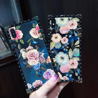 China Anti-fall for iphone 12 luxury square box design flower peony flower print shockproof phone case for iphone 11 pro X max XR for sale