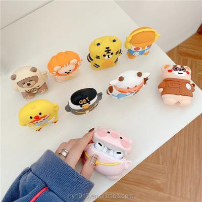 China For AirPods 3D pig pro soft silicone cover device case cartoon design cute pink animal earphone case for airpods 1 2 3 pro for sale