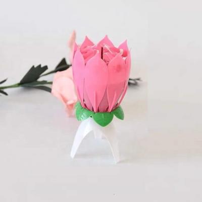 China Electronic Lotus Music Birthday Candle Cake Party Birthdays Flowering Small English Single Layer Lotus Candles for sale