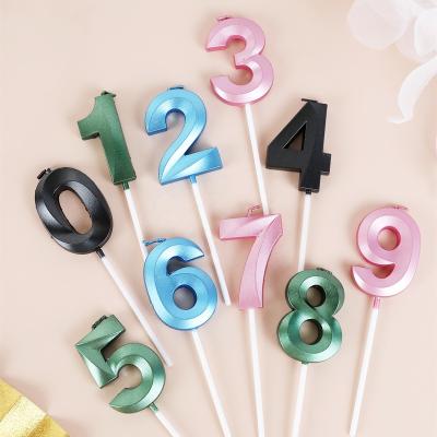 China Cake Topper Stylish Sparkling Birthday Numbered Candles Metallic Colorful Birthday Party 0-9 1 Age Rose Gold Blue Black Candles Cake Topper for sale