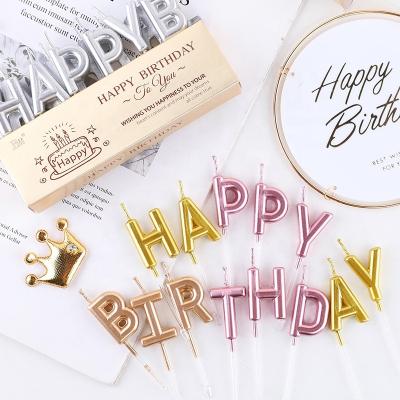 China Cake Topper Letter Wholesale Happy Birthday Metallic Color Gold Candle for sale