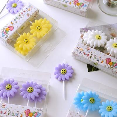 China Pastel-Color Little Daisy Candle Cake Topper Birthday Candles Multiple Styles Face Cartoon Smile Candles for sale