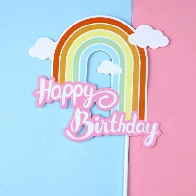 China New Design Birthday Cake Topper Rainbow Paper Happy Birthday Cake Topper Custom Personalized Cake Topper Decoration 10 PCS for sale