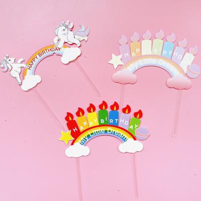 China Beautiful Acrylic Party Cake Topper Dessert Decoration For Birthday Happy Birthday Cloud Rainbow 2021 Gifts for sale