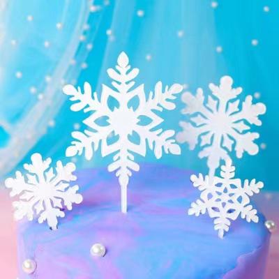 China New Christmas Cake Decoration 2022 Snowflake Acrylic Cake Topper Cupcake Decoration Dessert Toppers for sale