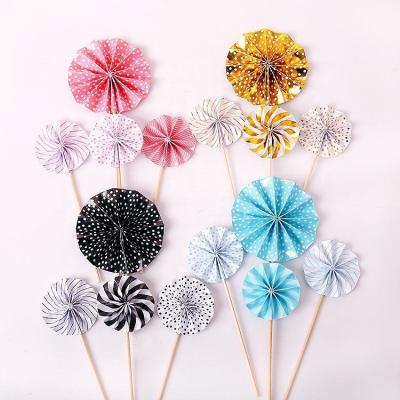 China Wholesale Kids Paper Favors Lace Fan Flower Folding Cake Decoration Sunflower Birthday Dessert Table Plug-in Baking Supplies 4 Pcs for sale