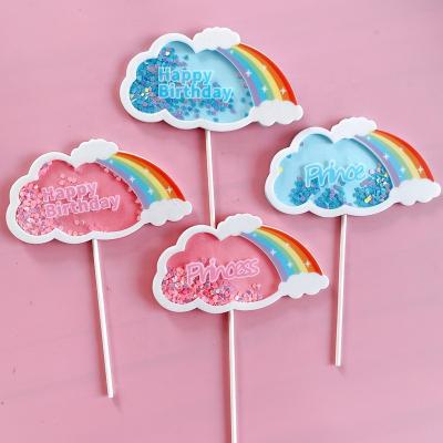 China Hot Sale Glitter Paper Rainbow Clouds Birthday Party Decorations Pink Clouds Sprinkles Cake Decorating Cake Card for sale