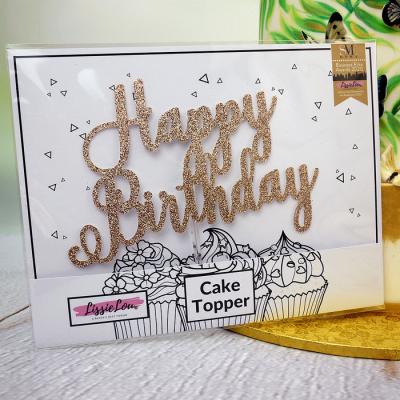 China 100% Eco-friendly New Cartoon Acrylic Glitter Cake Toppers Color Print Insert Card For Happy Birthday Decoration Design for sale