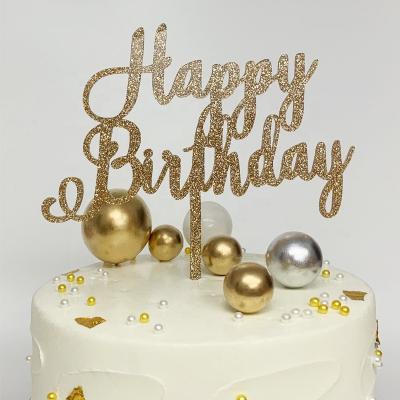 China 100% Eco-friendly Factory Stock Happy Birthday Cake Topper Acrylic Gold Diy Glitter Party Cake Topper for sale