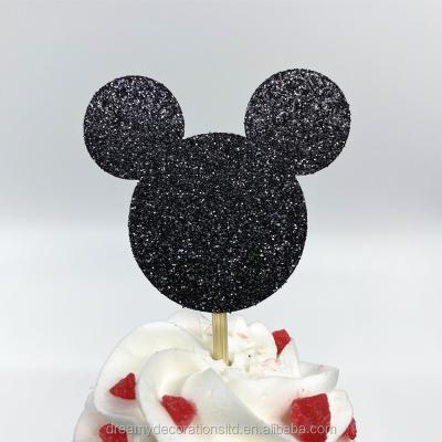 China Hot Selling Amazon Amazon 5pcs Ultra-shiny Cupcake Toppers Mickey Mouse Cake Decorating Cake Toppers Handmade Party Decoration Glitter Paper for sale