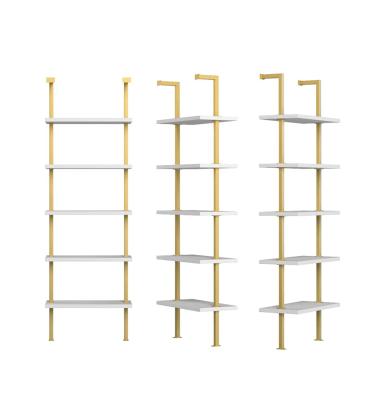 China Modern Wall Mount 5-Shelf Bookcase Open Ladder Shelf With Industrial Metal Frame for sale