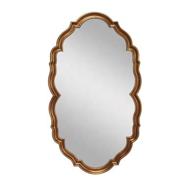 China Minimalist Wood Framed Antique Gold Round Large Mirror Luxury Decorative Wall Mirrors For Home Decor Bedroom for sale