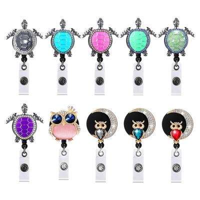 China Modern Doctor Teacher Nurse Rhinestone Crystal Badge Reel Bling Pull Reel BR-70-Z Owl Tortoise Retractable Badge Holder for sale