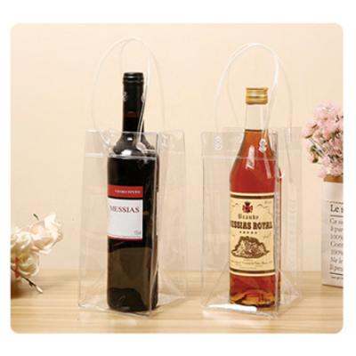 China WB-07-Z Durable Clear Transparent PVC Wine Ice Bag Pouch Cooler Bags With Handle PVC Promotional Wine Tote Gift Bag for sale