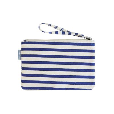 China Canvas Make Up Handbag Leeffon 2021 Striped Navy Blue Canvas Makeup Holder Bags Collective Clutch Pocket Zipper Purse Receipt Purse (LFHB2198) for sale