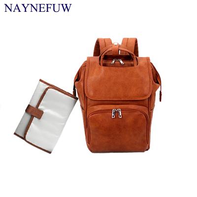 China Naynefuw 2022 European and American Fashion PU Mom Diaper Bag Backpack 100% Leather Amazon Mother Diaper Bag Backpack for sale