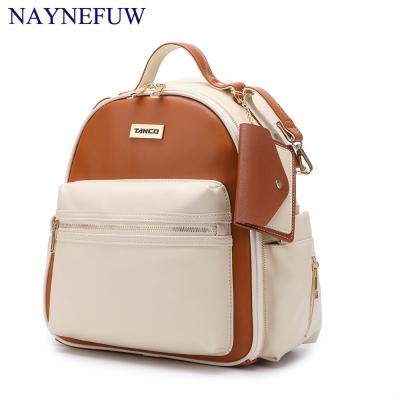 China 2022 New 100% Naynefuw Factory PU Portable Naynefuw Backpack Mom Backpack Shoulder Bag Multifunctional Leather Mother Bag Baby Bottle Diaper Bag for sale