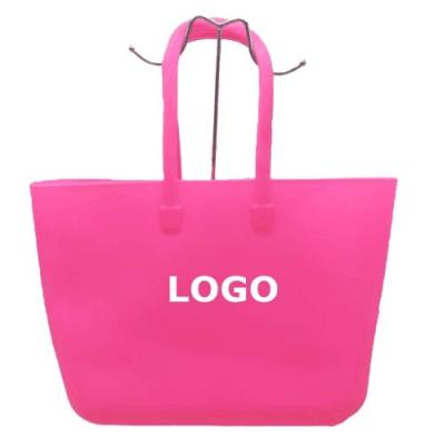 China Hot Selling Waterproof EVA Rubber Beach Bag With Silicone Logo Summer Jelly Ladies Silicone Rope Handle Custom Beach Bag for sale