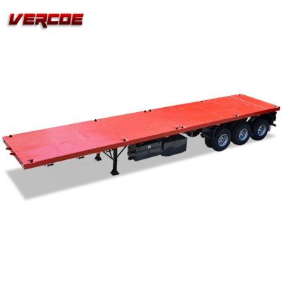 China Flatbed Truck Trailer 3 Axles Container Truck Trailer With Flat Bed Container Semi Trailer for sale