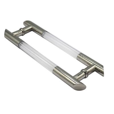 China Modern Commercial Acrylic Door 0.8mm Thickness Stainless Steel Crystal Glass Door Taper Handle for sale