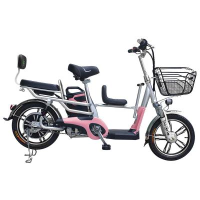 China Steel 16 inch 3 seats parent-child 48v lithium electric bicycle with pedal ebike for sale