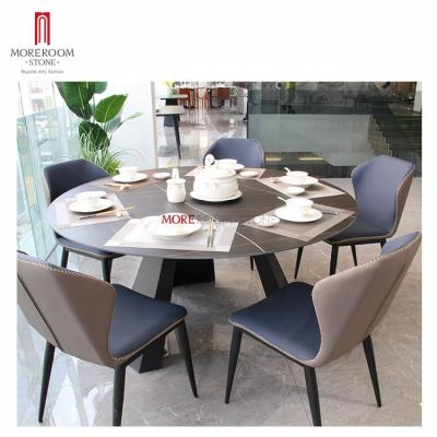 China DINING TABLE large format black texture porcelain marble slab dining round table for sale