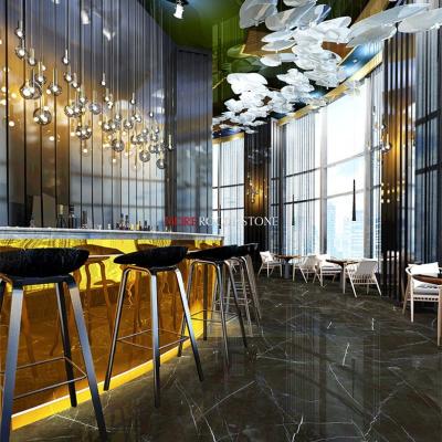 China Glazed Tiles Hotel Bar Floor Design Metallic White Veins Black Nero Marquina Porcelain Tile That Looks Like Marble for sale