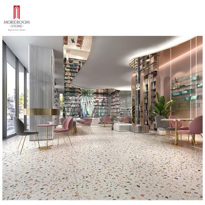 China Rustic Commercial Design Anti Slip Reception Area Tiles Terrazzo Look Porcelain Tile Beige Flooring for sale