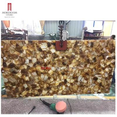 China Modern Luxury Gemstone Crystal Backlit Yellow Quartz Natural Slab for sale