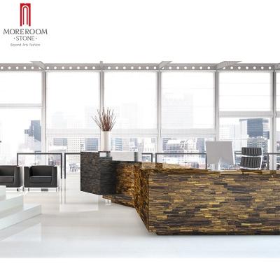 China Wall / Floor / Bar Counter / Countertop / Vanity Polished Luxury Semi Precious Stone Tiger Eye Stone Office Desk Yellow for sale