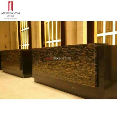 China Wall/Floor Counter/Bar/Countertop/Luxury Gemstone Tiger Eye Stone Reception Desk Yellow Star Hotel Lobby Vanity Apartment for sale