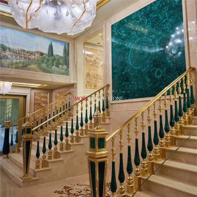 China Wall Villa Apartment Luxury Semi Precious Stone Malachite Green Slab for sale