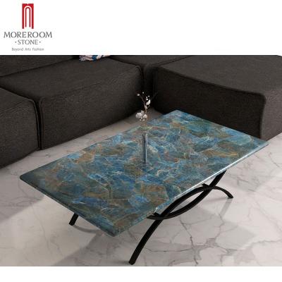 China Modern semi precious stone blue apatite coffee table top for sale