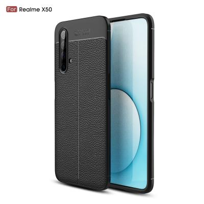 China Luxury Anti Scratch Litchi Pattern Shockproof Leather Case For OPPO Realme X50 TPU Silicone Back Cover Slim Soft Case for sale