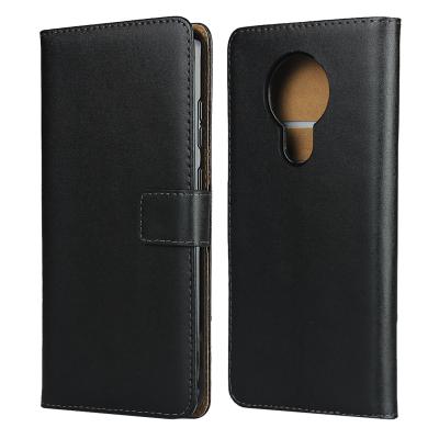 China Luxury Genuine Leather Case Shockproof Flip Folio Wallet Case with Kickstand and Card Slots for Nokia 5.3 for sale