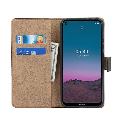 China Shockproof Genuine Leather Folio Case Flip Cover Wallet Case with Magnetic Kickstand Closure Card Slots Cash Compartment for Nokia 5.4 for sale