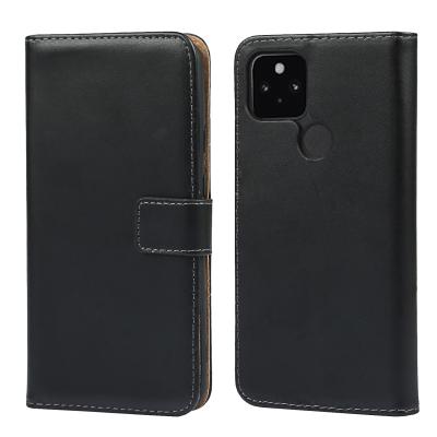 China Real Genuine Wallet Leather Shockproof Phone Case With Kickstand Card Holder Flip Folio Cover With Card Slot For Google Pixel 5A for sale