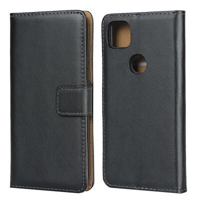 China Real Genuine Leather Shockproof Wallet Case for Google Pixel 4A Cover Flip Mobile Phone Bag with Kickstand and Card Holder for sale