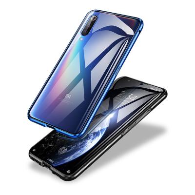 China Shockproof Magnetic Adsorption Case For Xiaomi 9 Tempered Glass Clear Back And Front Metal Integrated Frame Case Base Cover Protector Screen for sale