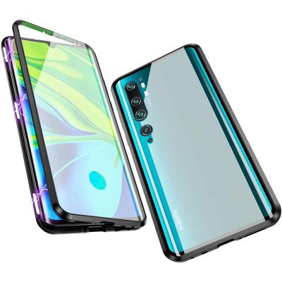 China Full Body Shockproof Metal and Magnetic Glass Phone Case For Xiaomi Note10 Pro Tempered Glass Double Sided Glass Case Hard Bumper Cover for sale