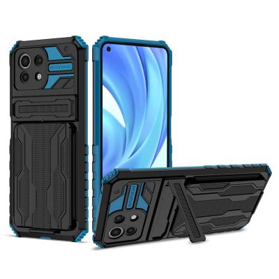 China Shockproof 3 in 1 Armor Rugged Mobile Phone Case with Kickstand Cover for Xiaomi 11 Lite Card Slot Holder Case for sale