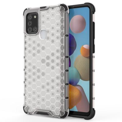 China Anti-drop 2 in 1 Honeycomb Armor Back Case Rugged For Samsung A21S Transparent Shockproof Slim Grip Back Case for sale