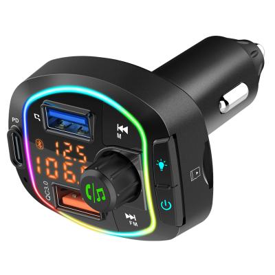 China BT 5.0 Car Kit FM Transmitter MP3 Music Receiver Adapter USB 3.0 USB 3.0 Charger RGB Display Hands-free Ambient TF Card for sale