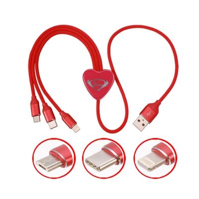 China Hear-Sharp Nylon Braid Multi Data Transfer Cable Multi Function Charging, USB To Type C Mic Fast Charging 3 In 1 Cable Compatible Smart Phones And Protection for sale