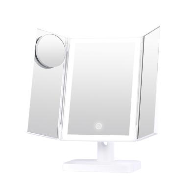 China Triple Lighted Vanity Makeup Mirror Women Desktop Use Led Lighted Cosmetic Mirror With High Quality for sale