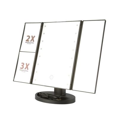 China Good Quality Foldable Lighted Makeup Mirror With Led Light Plastic Silver Lighted Makeup Mirror for sale