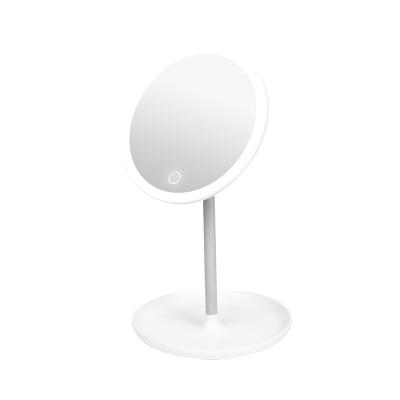 China New Product Lighted OEM Customized LED Light Smart Vanity Mirror White Round Desktop Vanity Mirror For Women for sale