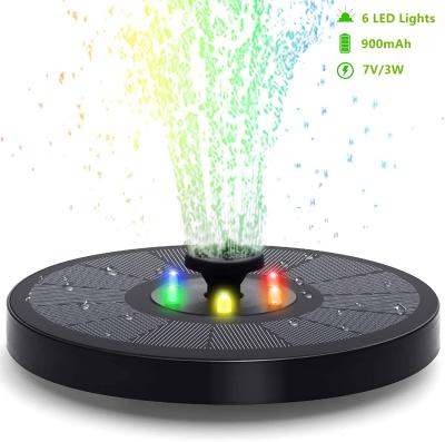 China 2021 Upgraded Minimalist Amazon Hot Selling Fountain Pump Solar Powered Floating New Mini Fountain Pump With 6 Led Lights 900mAh Battery for sale