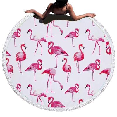 China Throw Beach Microfiber Round QUICK DRY Flamingo Printed Beach Towel With Tassels for sale